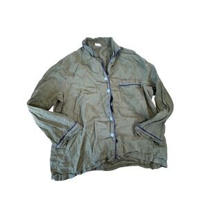 Piglet in bed‎ green button down linen pajama lounge top